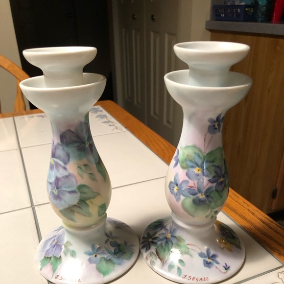 Pair Hand-Painted Ceramic Candle Holders - Picture 6 of 6